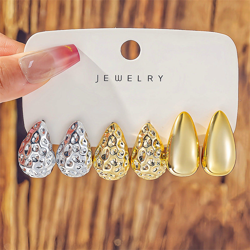 Wholesale  geometric simple light luxury metal style C-shaped water drop bean earrings