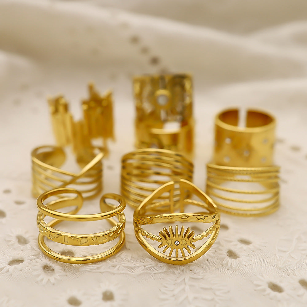 Wholesale  irregular trendy ring non-fading titanium steel plated 18K gold open ring