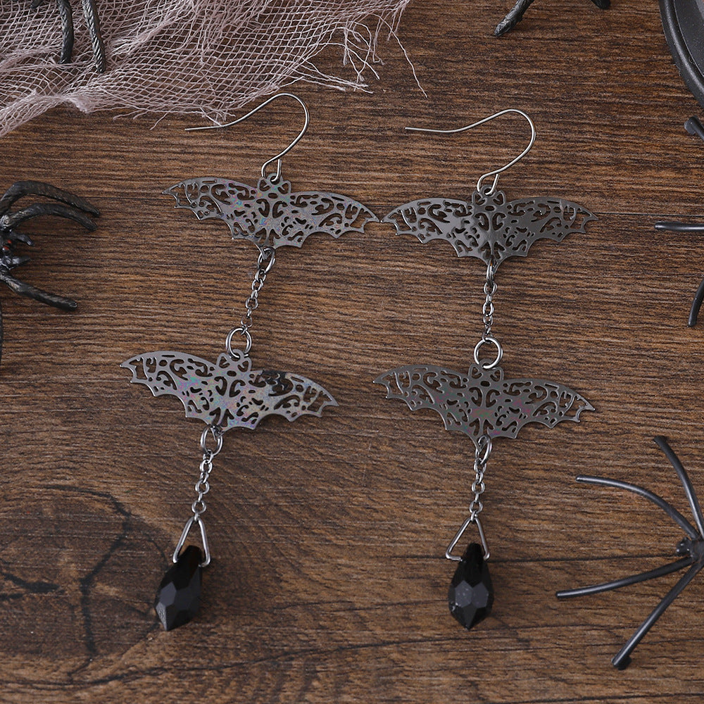 Wholesale Gothic Bat Pendant Tassel Earrings For  Black Zinc Alloy Jewelry Accessory For Boutique Resale