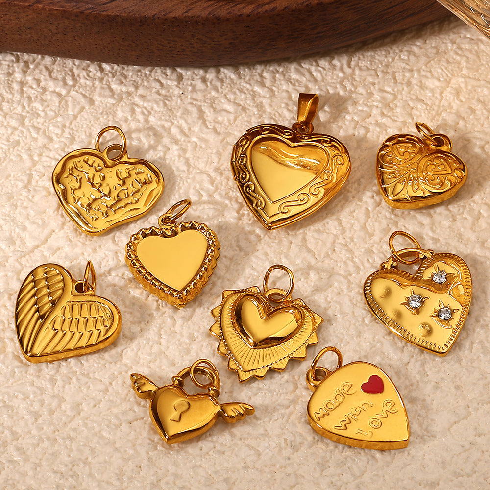 Wholesale  Variety of Peach Heart Stainless Steel Pendant Accessories Collection Lava Diamond Heart DIY Necklace Jewelry