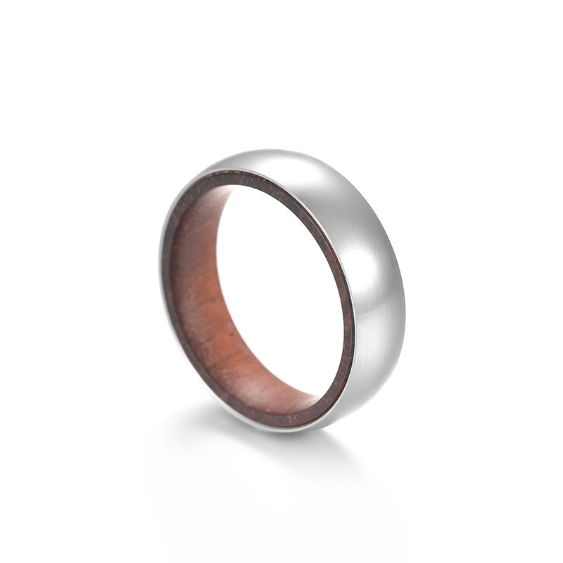 Wholesale inner ring inlaid rosewood titanium steel men's ring
