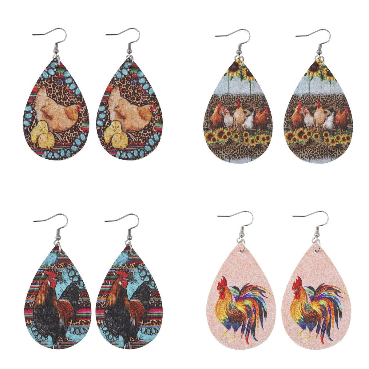 Wholesale Mother's Day Leopard Turquoise Chick Mom Earrings