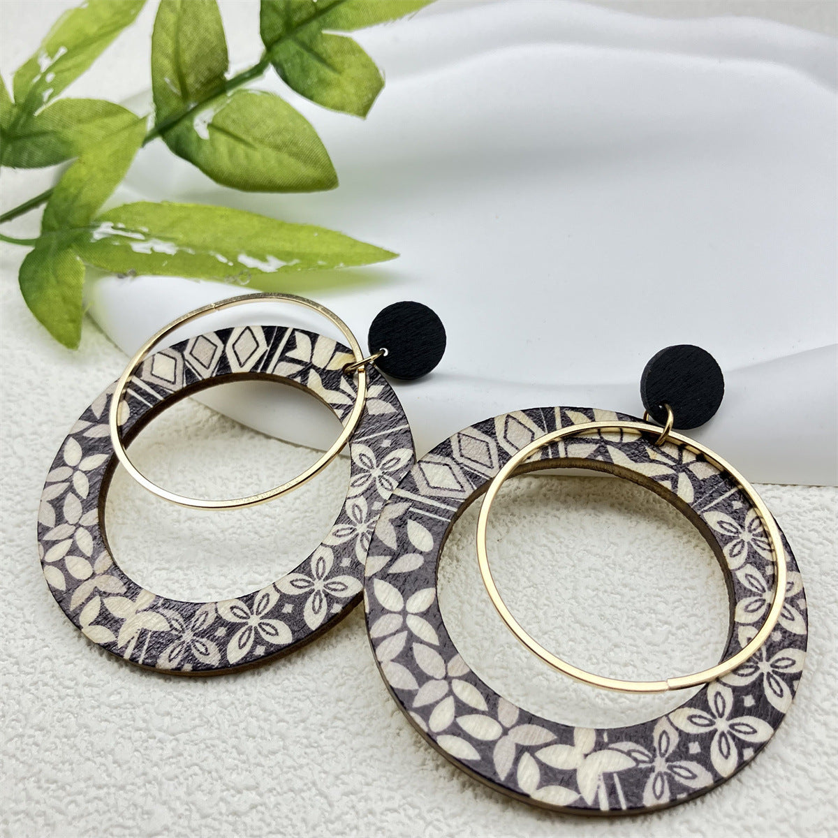 Wholesale Bohemian Vintage Wooden Round Earrings ACC-ES-FX025