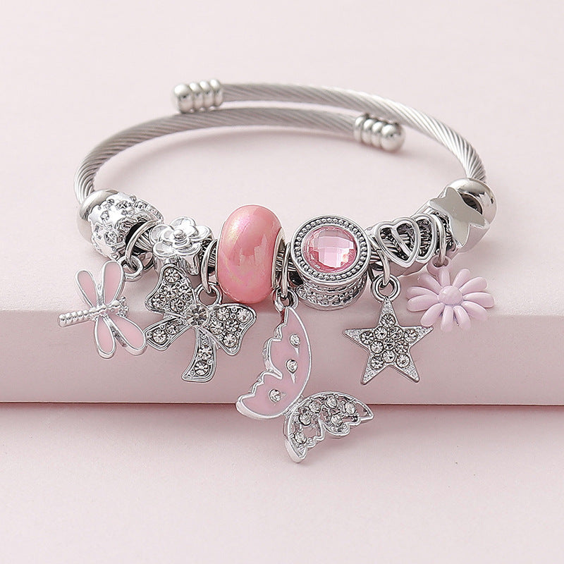 Wholesale Cute Animal Series Butterfly Elephant Bear Beaded  Opening Bracelet