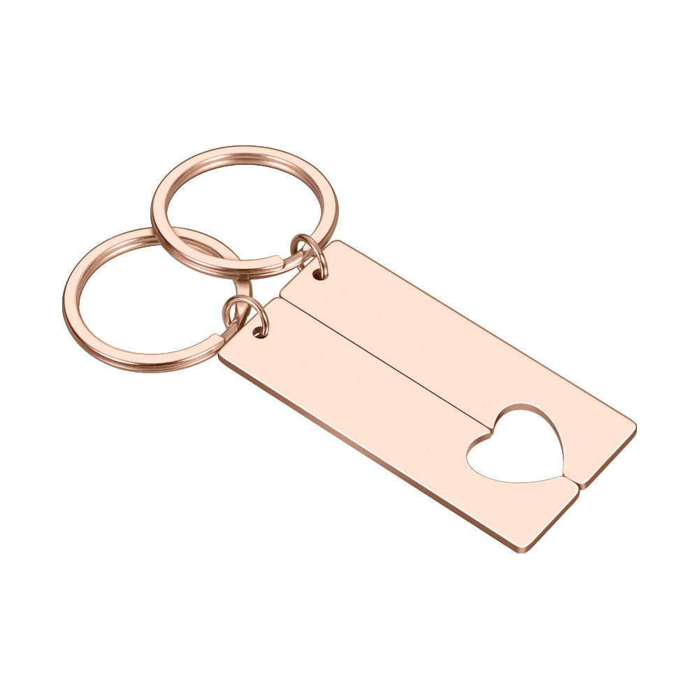 Wholesale Stylish Engravable Stainless Steel Couple Heart Keychain Fashion Accessory For Boutique Resale