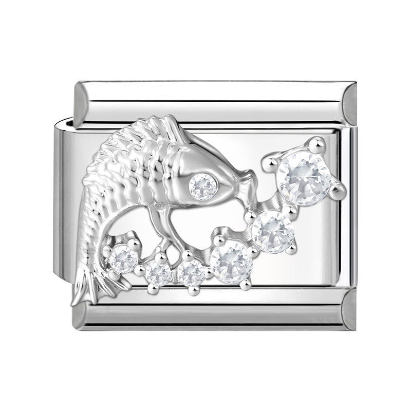 Wholesale 9mm Italian Charm Starter Bracelets DIY Zirconia-set Stainless Steel Composable Bracelet