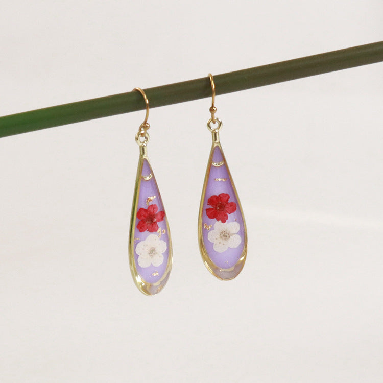 Wholesale 6pcs/pack Herbarium Resin Colored Dried Flower Earrings