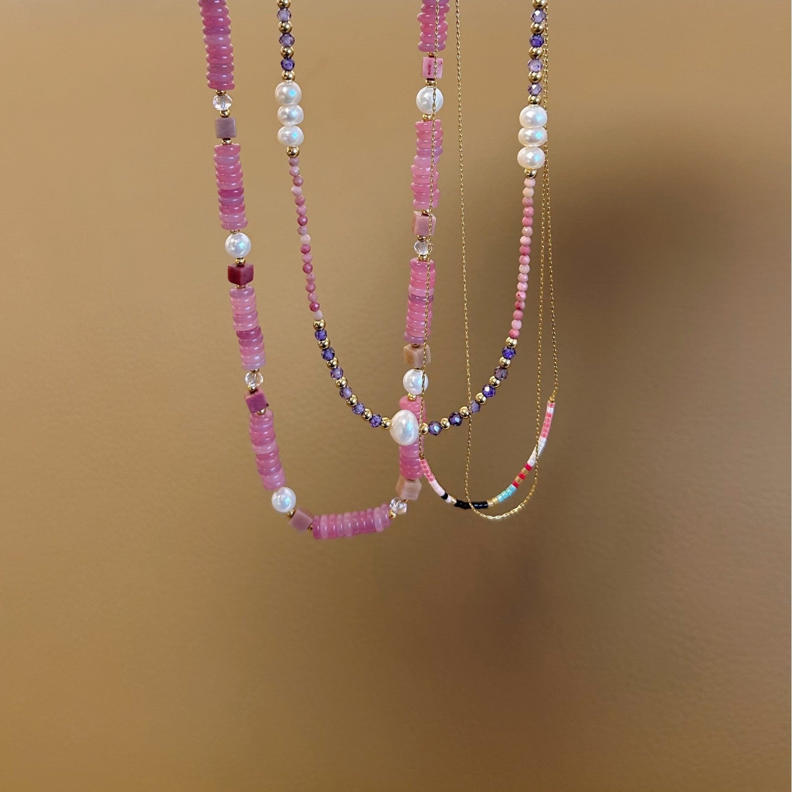 Wholesale Stainless steel Bohemian  Natural Stone Handmade Natural Pearl Guardian Bead Chain Necklace