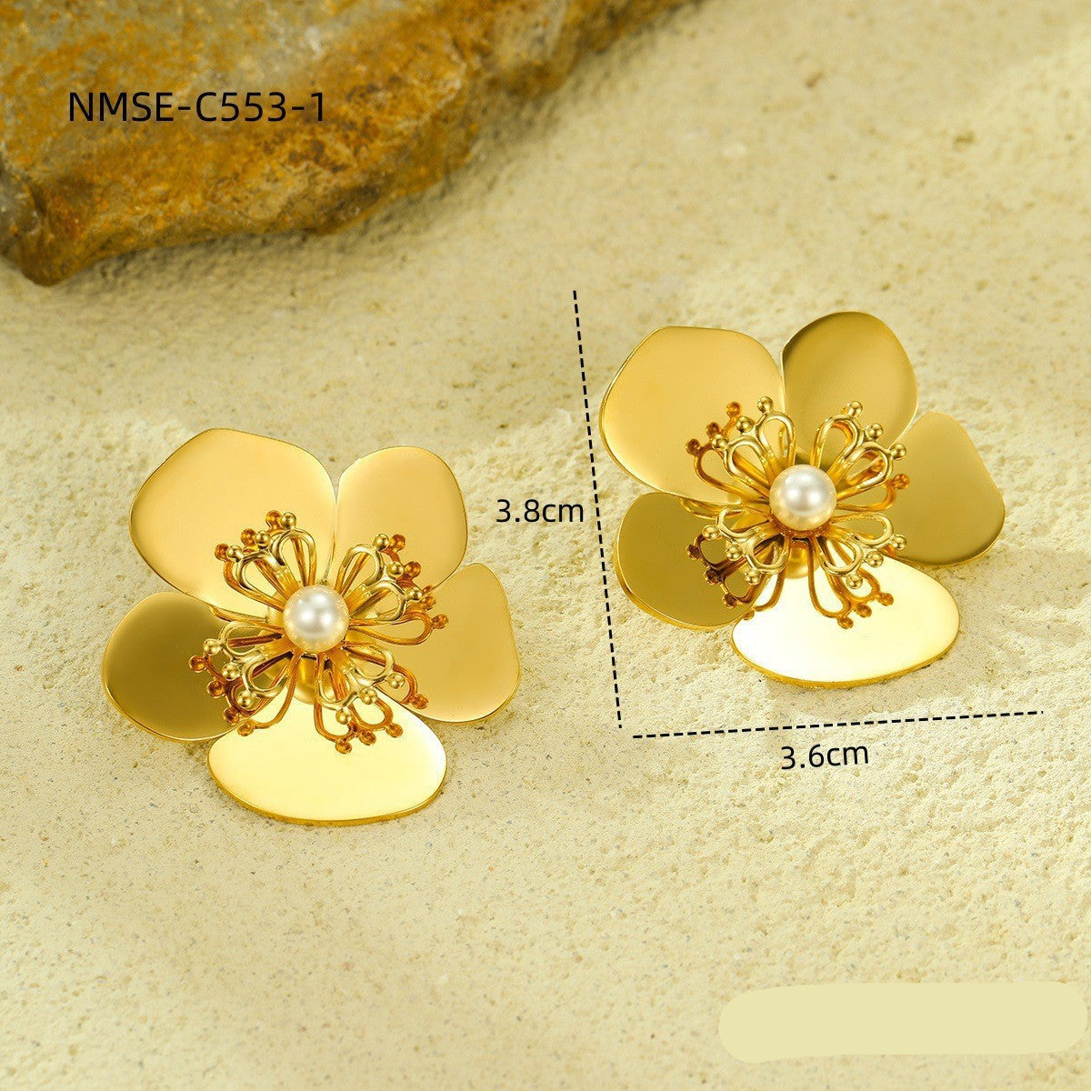 Wholesale stainless steel earrings geometric flowers pearl  earrings