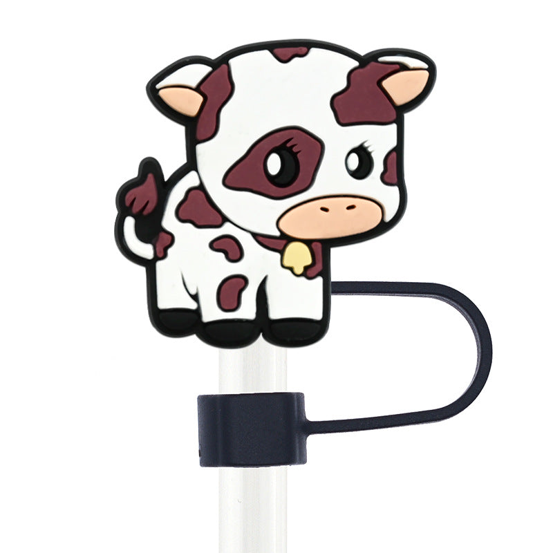 Wholesale Random 100pcs Cow 10mm PVC Soft Straw Tube Cap ACC-SCR-RYY071