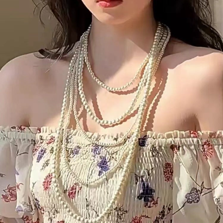 Wholesale Multi-layer Glass Pearl Long Necklace