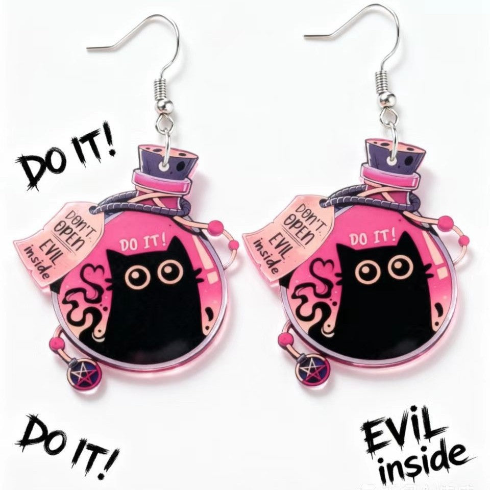Wholesale Black Cat Dark Magic Bottle Earrings  Jewelry Accessory