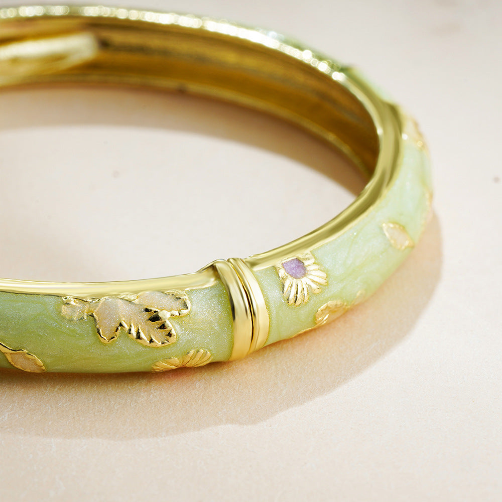 Wholesale 18k Gold Cloisonne Bracelet Color Oil Drop Flower Open Bracelet
