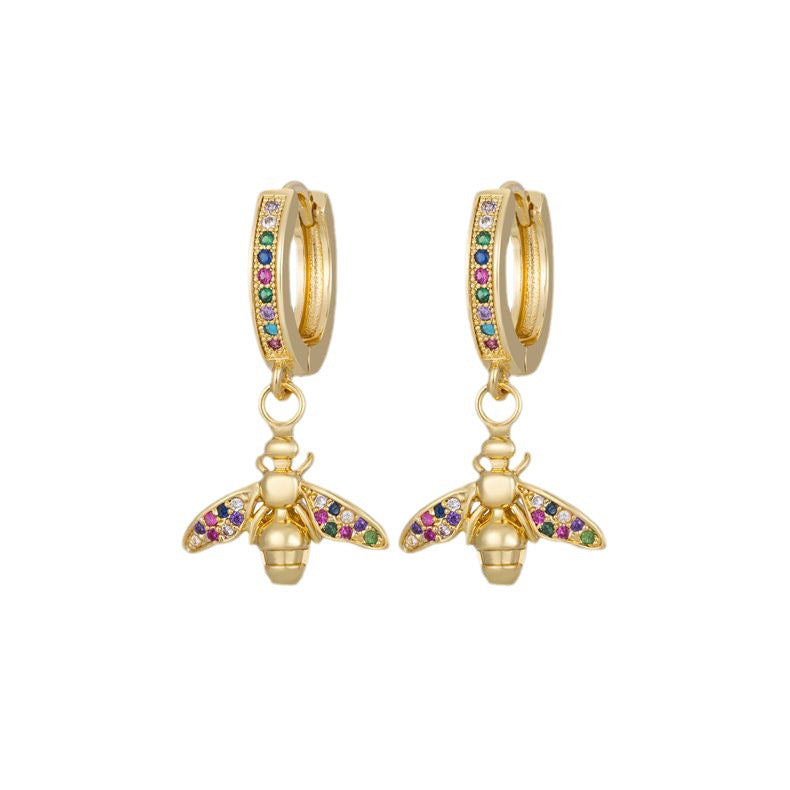 Wholesale Colored Diamond Bee Copper Plated Earrings ACC-ES-AYE005