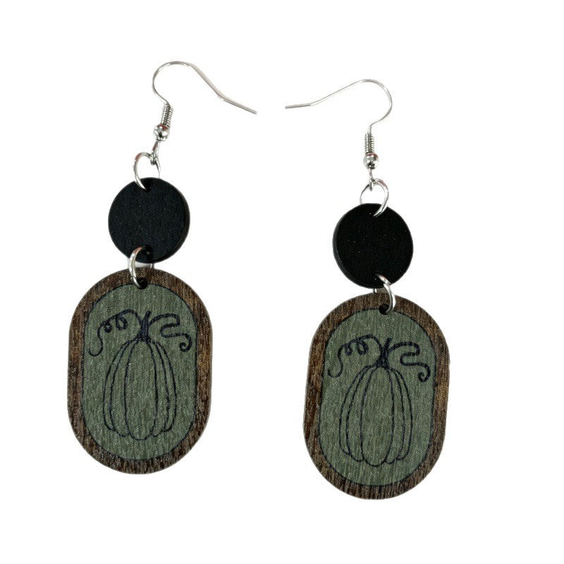 Wholesale Wooden Pumpkin Print Earrings Bohemian Retro Geometric  Jewelry Accessory For Party Gift
