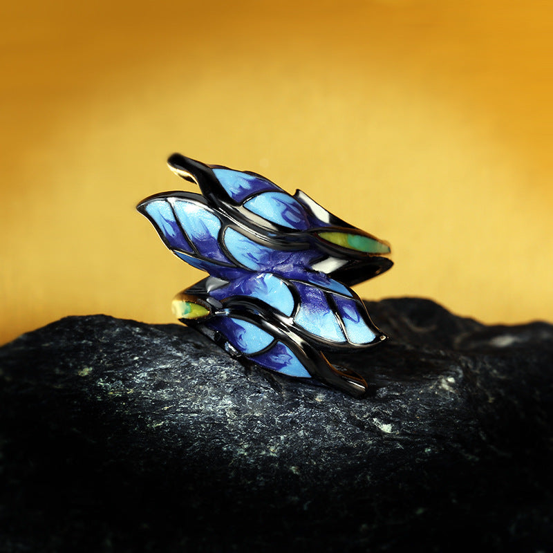 Wholesale cloisonne craft butterfly flower diamond ring