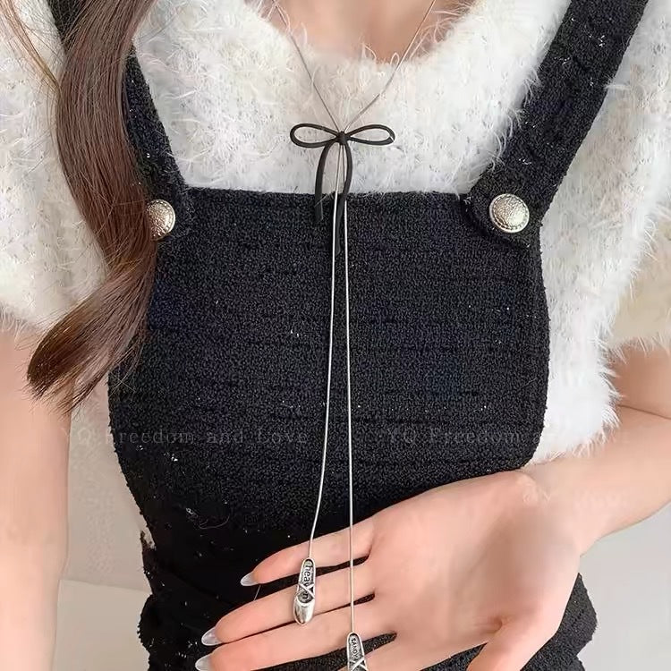 Wholesale Titanium Steel Ballet Shoes Bow Long Necklace