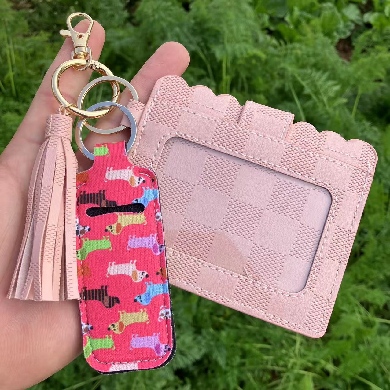 Wholesale Leopard Print Sunflower Butterfly Lipstick Case Card Holder Keychain Wristlet Keychain ACC-KC-QiuXue018