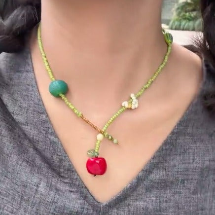 Wholesale Apple Green Rice Bead necklace