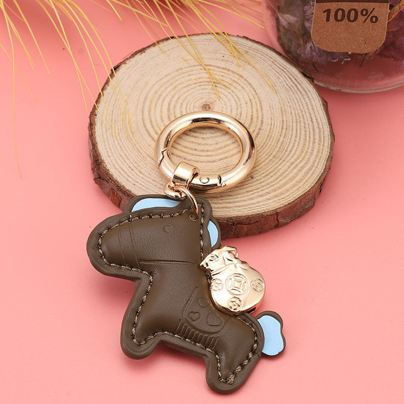 Wholesale Modern Minimalist Keychain with Green Flocked Rope and Pony,  Car Key Accessory for Boutique Resale