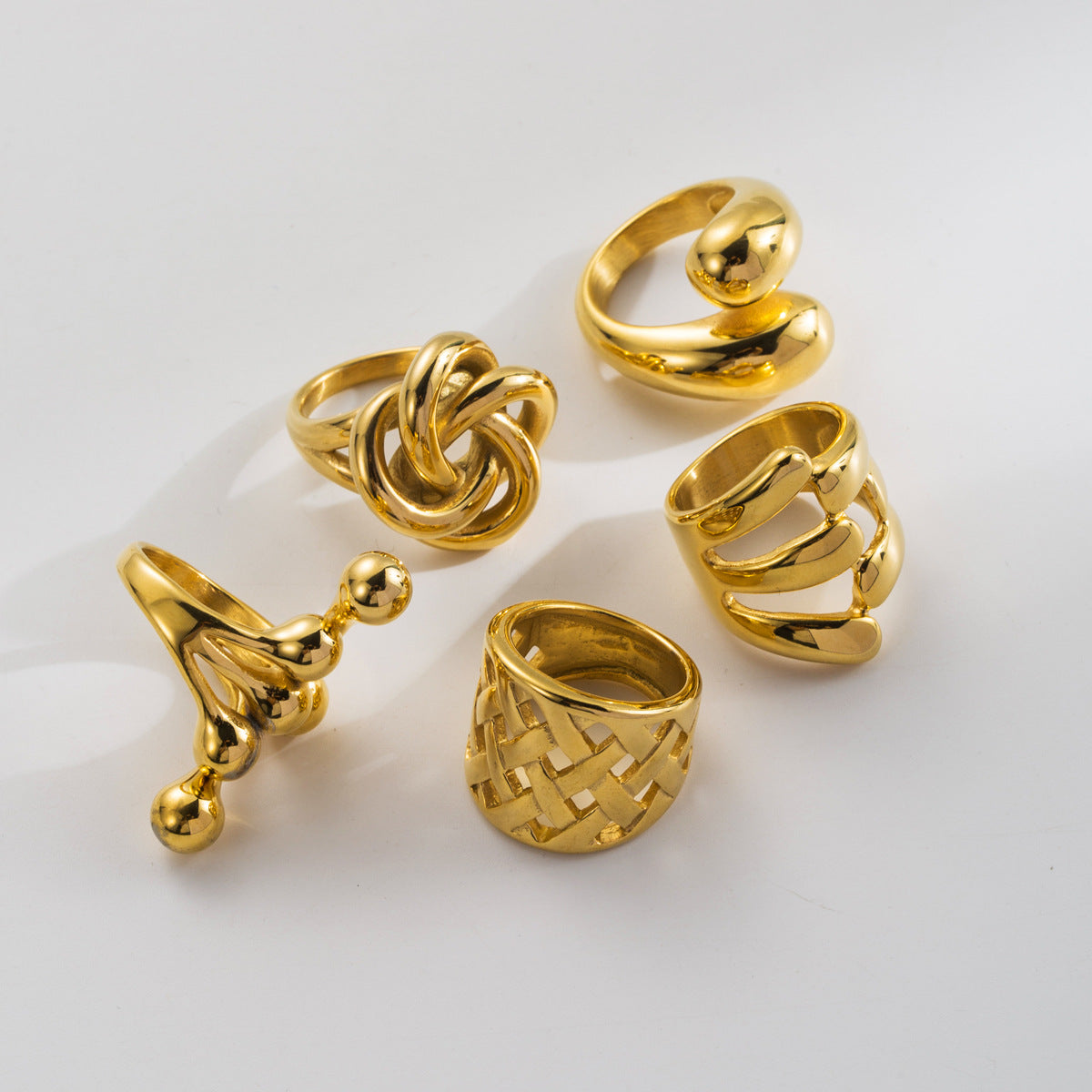 Wholesale stainless steel exaggerated ball cross Garland ring 18K gold  irregularRing