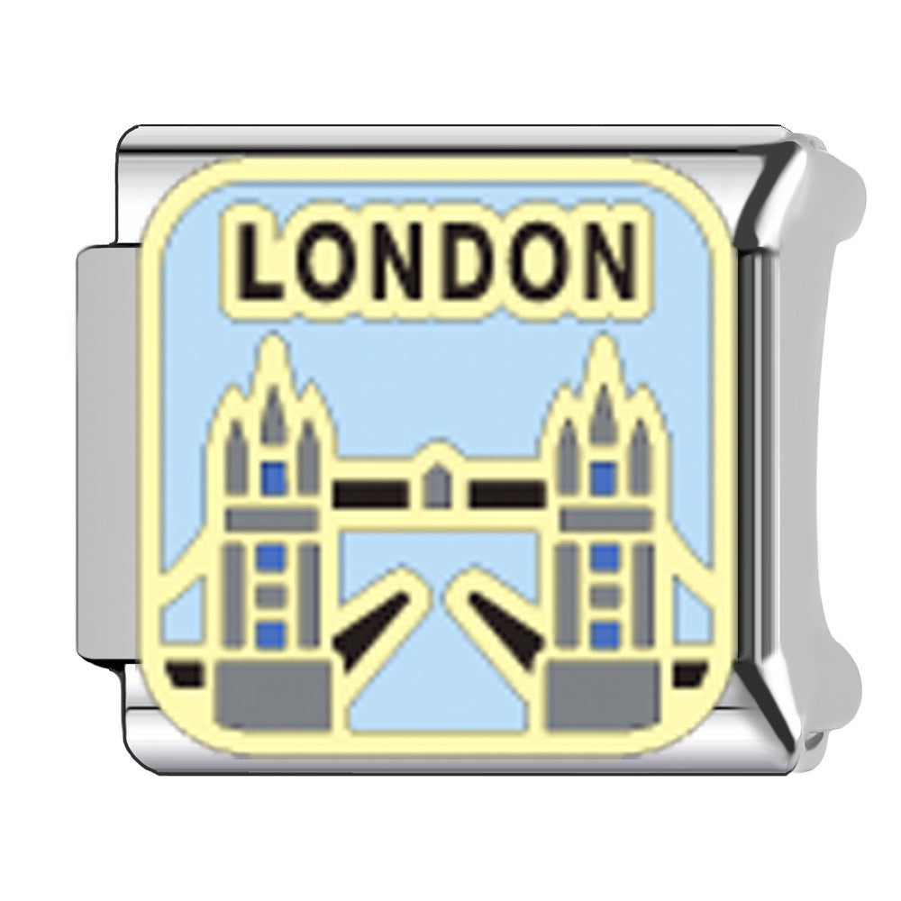 Wholesale   Italian Charm Bracelet 9mm DIY Egyptian pyramid landmark Creative Stainless Steel Composable Bracelet