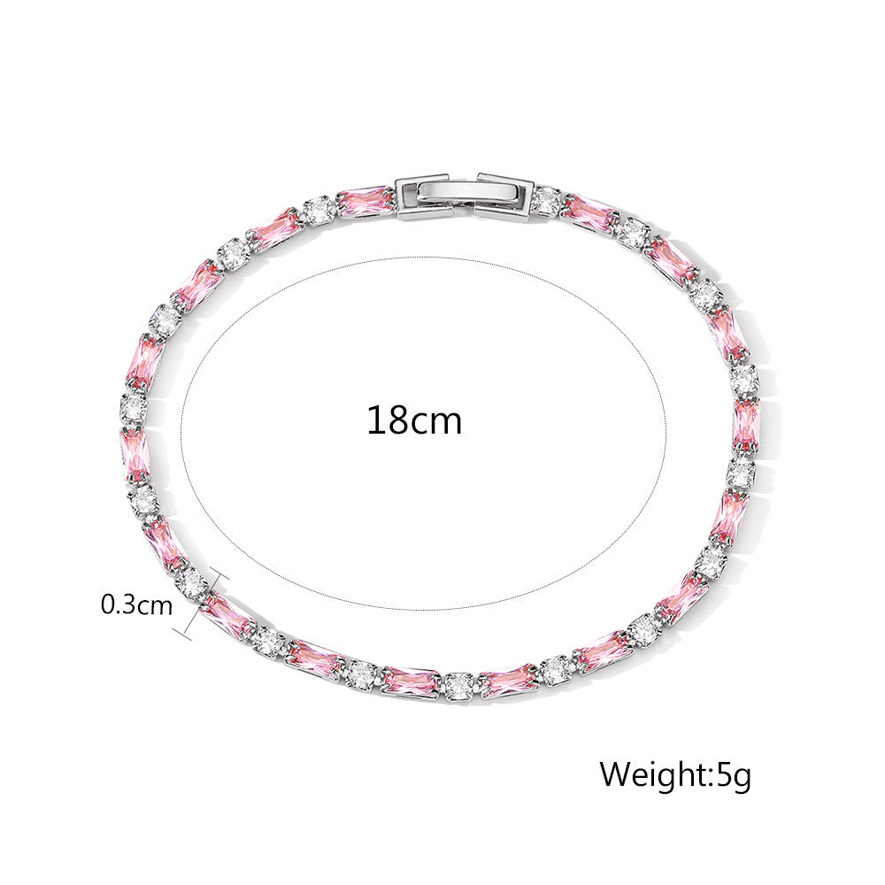 Wholesale Silver Plated Zircon Bracelet White Pink Geometric Women Fashion Accessory for Resale