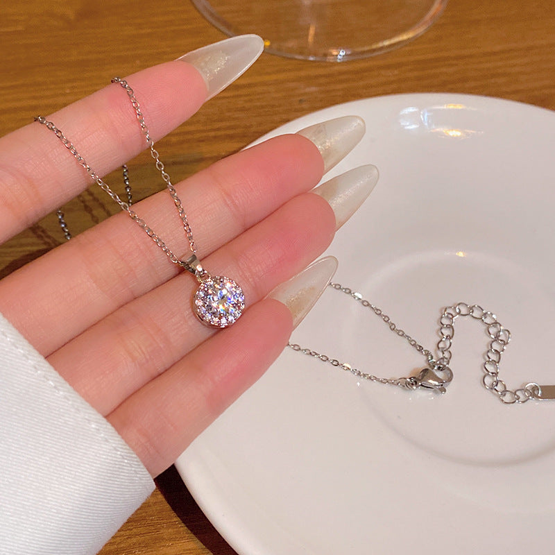 Wholesale Super sparkly zircon titanium steel necklace for women,  versatile and elegant silver.