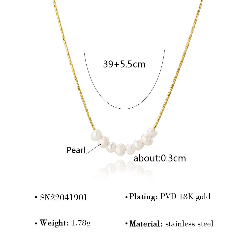 Wholesale Titanium Steel lovely shell pearl necklace  plated 18K gold clavicle chain necklace