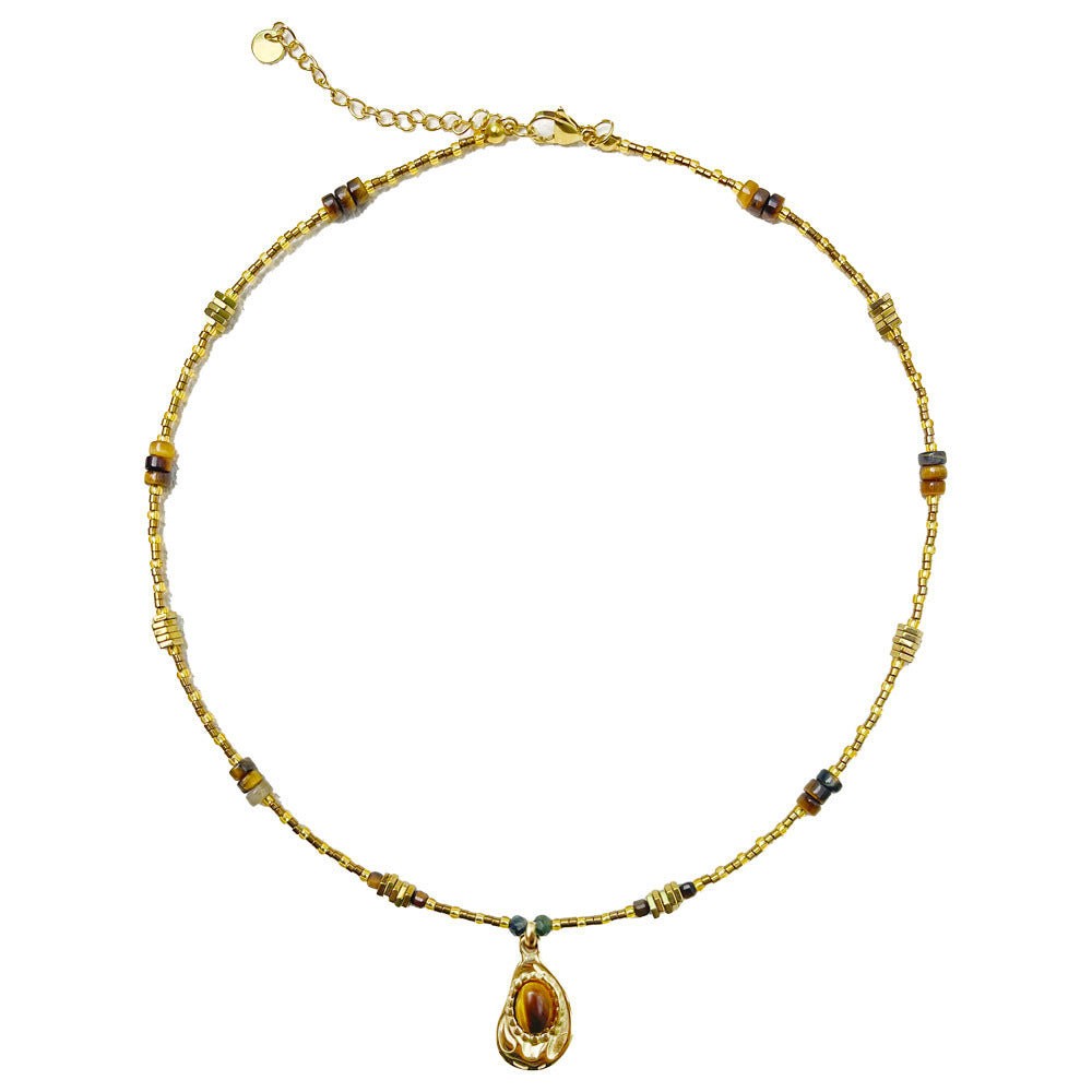 Wholesale Natural Tiger Eye Stone Rice Beads Necklace