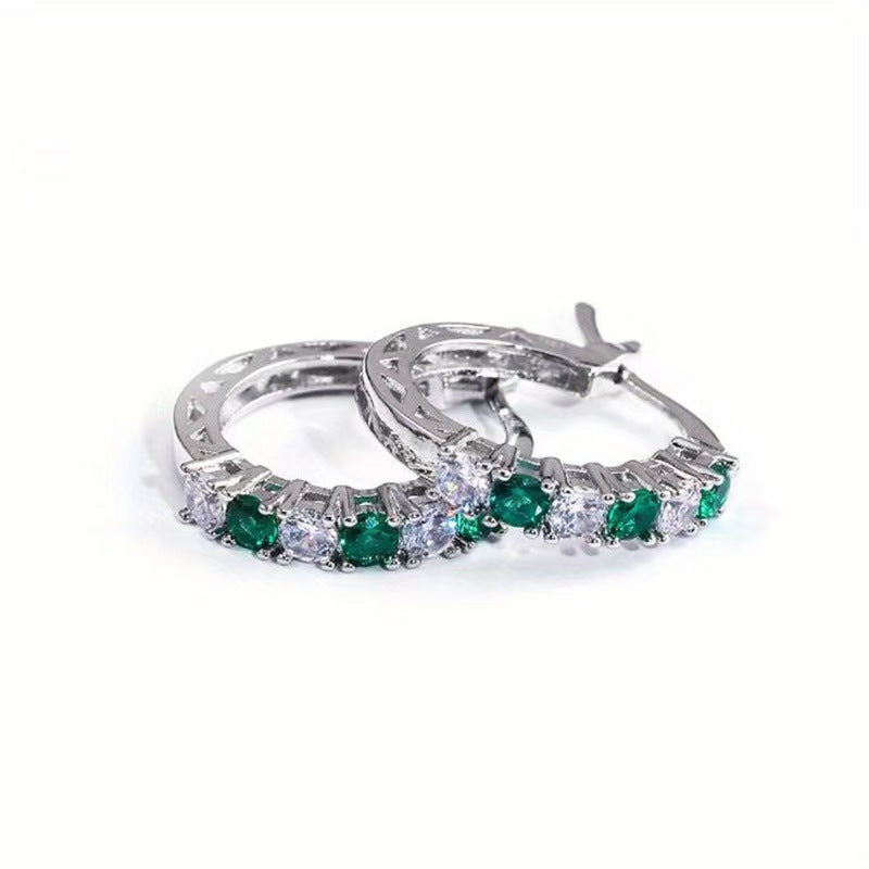 Wholesale Trendy Circle Hollow Earrings Zinc Alloy Electroplated Red White Zircon Boutique Resale