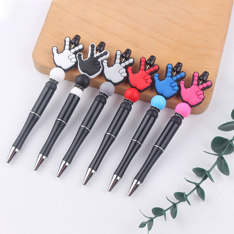Wholesale Beaded Pen Creative Handmade Palm Silicone Beaded Pen Black Plastic Multifunctional Ballpoint Pen