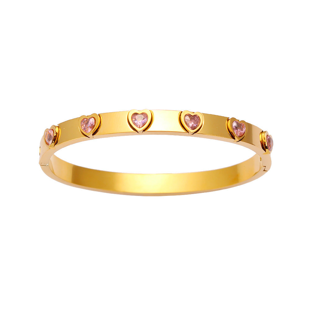 Wholesale Stainless Steel 18K Gold Heart-shaped Zircon Buckle Light Luxury Bracelet ACC-BT-MeiSD001
