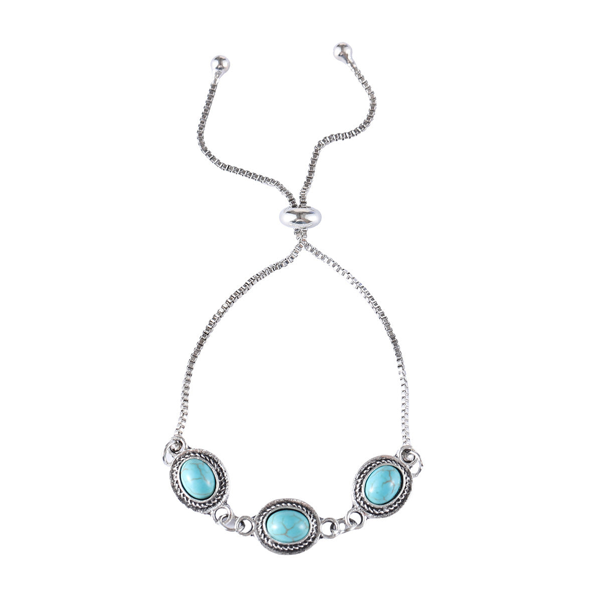 Wholesale Zinc Alloy Electroplated Adjustable Bracelet with Oval Turquoise Inlay Retro Style Jewelry Accessory for Women