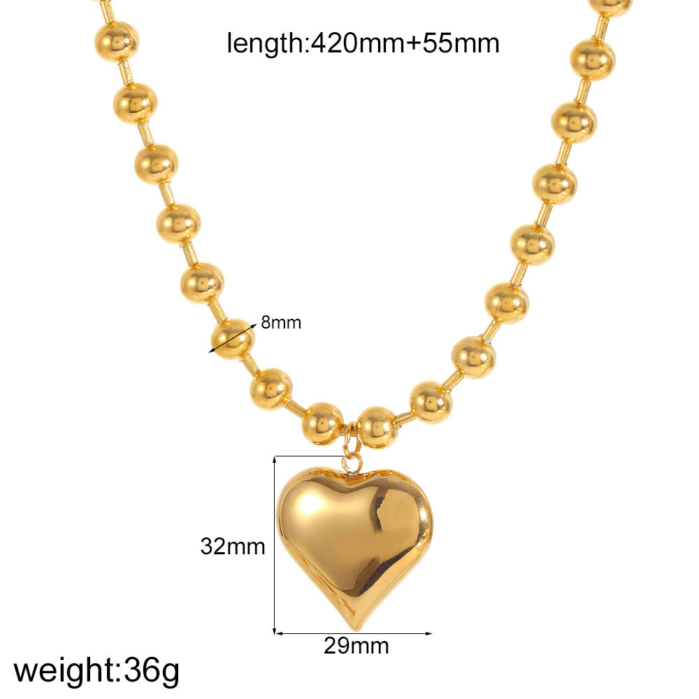 Wholesale Cross-border Europe and the United States love necklace ladies 18K gold color peach heart personality fashion pendant necklace titanium steel ball bead chain