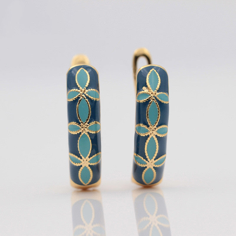 Wholesale Vintage Palace Oil Drop Blue Petal Earrings