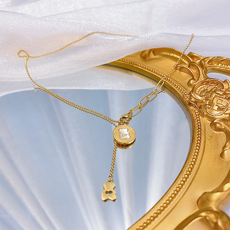 Wholesale Bear Double Pendant Temperament Titanium Steel Necklace ACC-NE-Liyan002