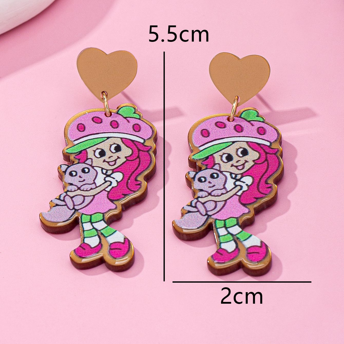 Wholesale Acrylic Heart Strawberry Girl Earrings