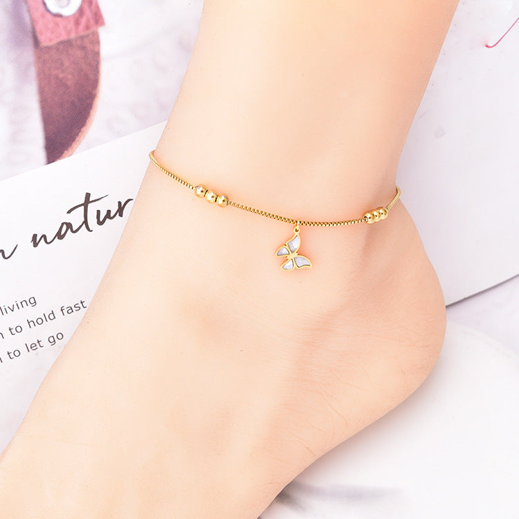 Wholesale Titanium Steel golden bean love anklet  butterfly green zircon anklet