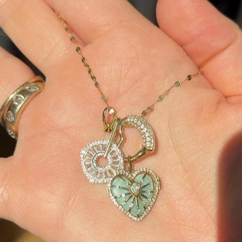 Wholesale Natural Stone Round Heart Opening Necklace