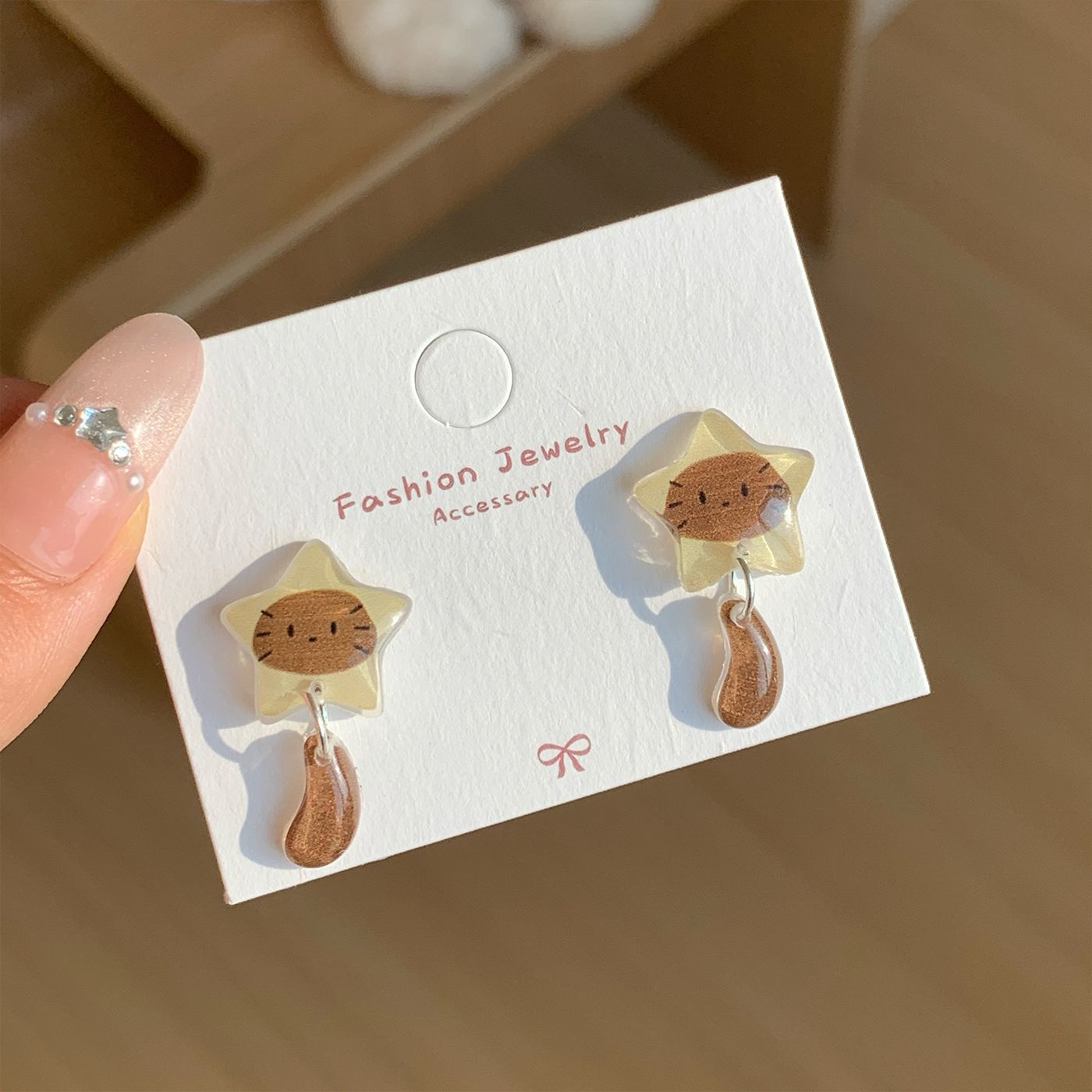 Wholesale Resin star cat tail earrings silver needle design interesting versatile earrings