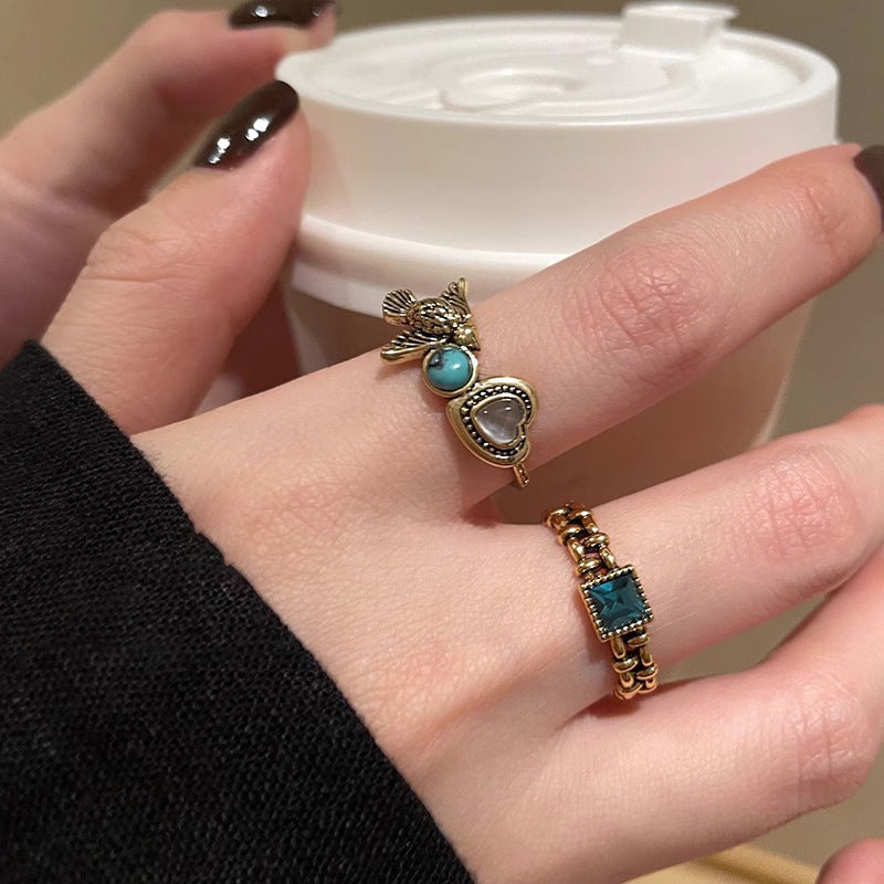 Wholesale Retro Distressed Splicing Turquoise Ring