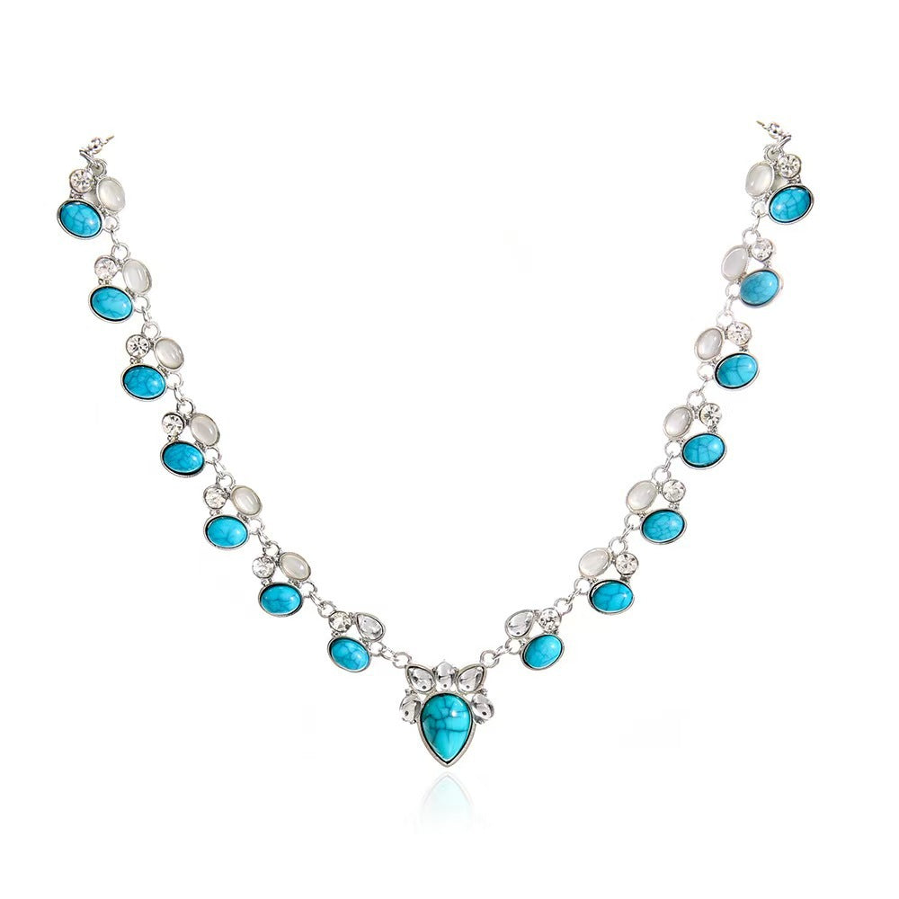 Wholesale Alloy Bohemian Turquoise Flower Necklace Fashion Accessory Gift Boutique Resale