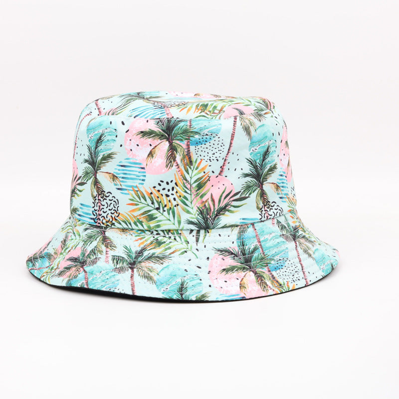Wholesale  Coconut Tree Double-sided Fisherman's Hat Bucket Hat