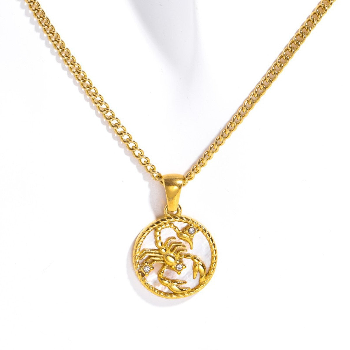 Wholesale 12 Zodiac Signs Shell 12 Zodiac Signs Coin Necklace 18k Gold Stainless Steel Necklace ACC-NE-Jipei014