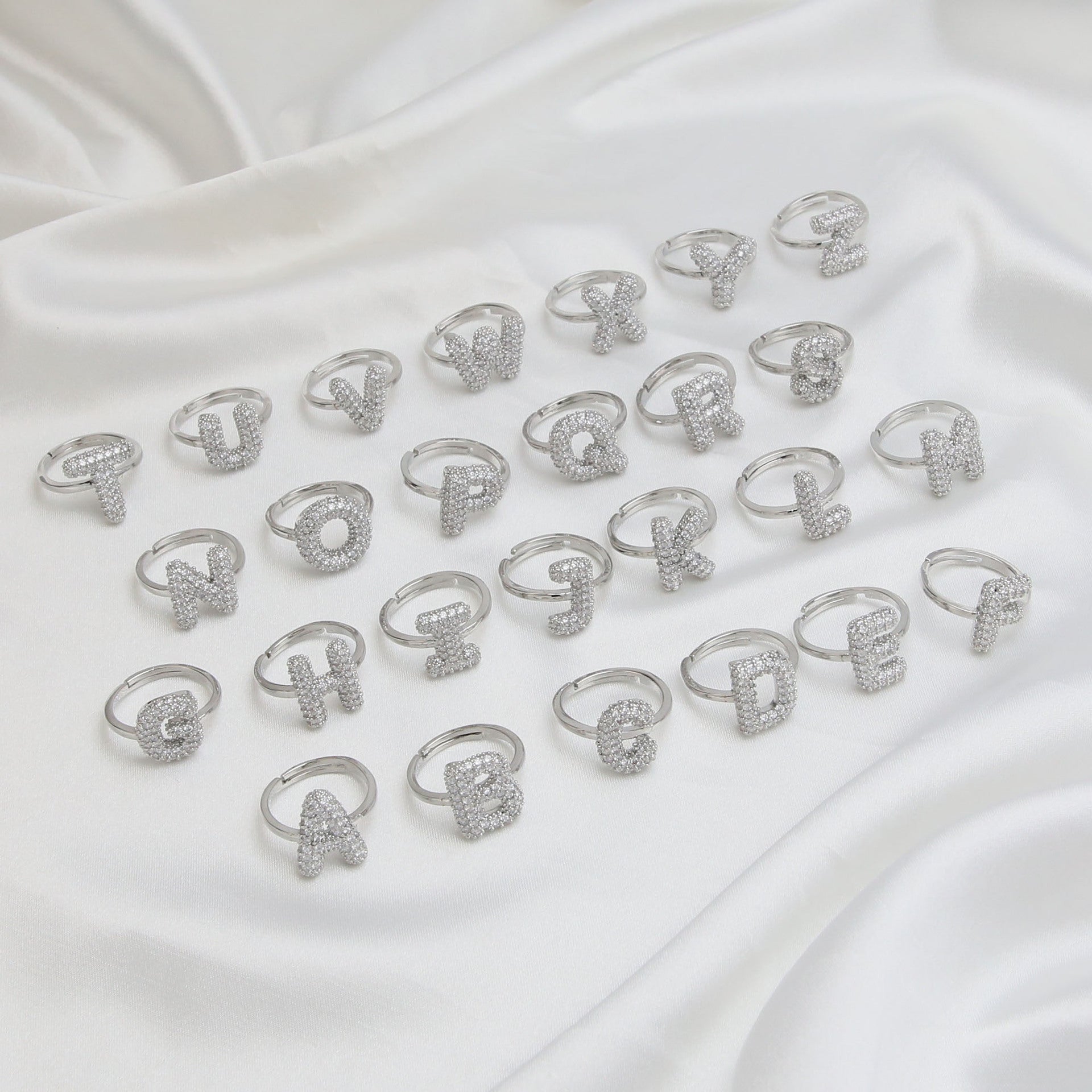 Wholesale  white gold balloon bubble cute 26 English letters open ring