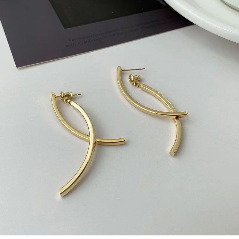 Wholesale  Cross Long Semi-circular Arc Earrings