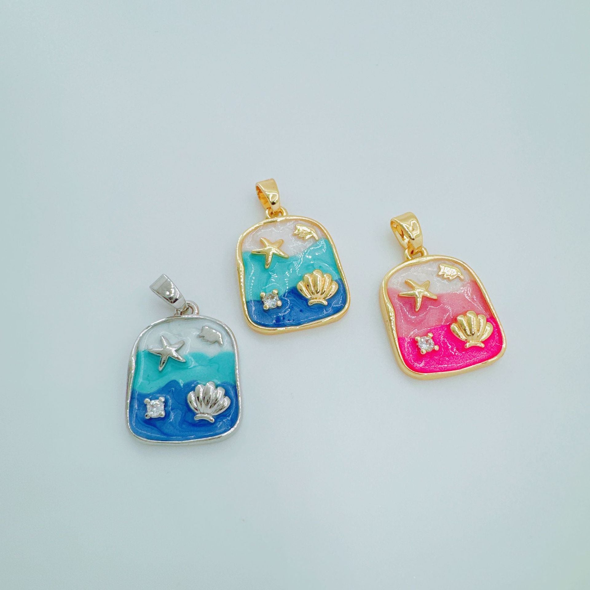 Wholesale Dreamy Blue Ocean Enamel Pendant Necklace Starfish Pearl Shell Design Fashion Jewelry Accessory Gift Resale