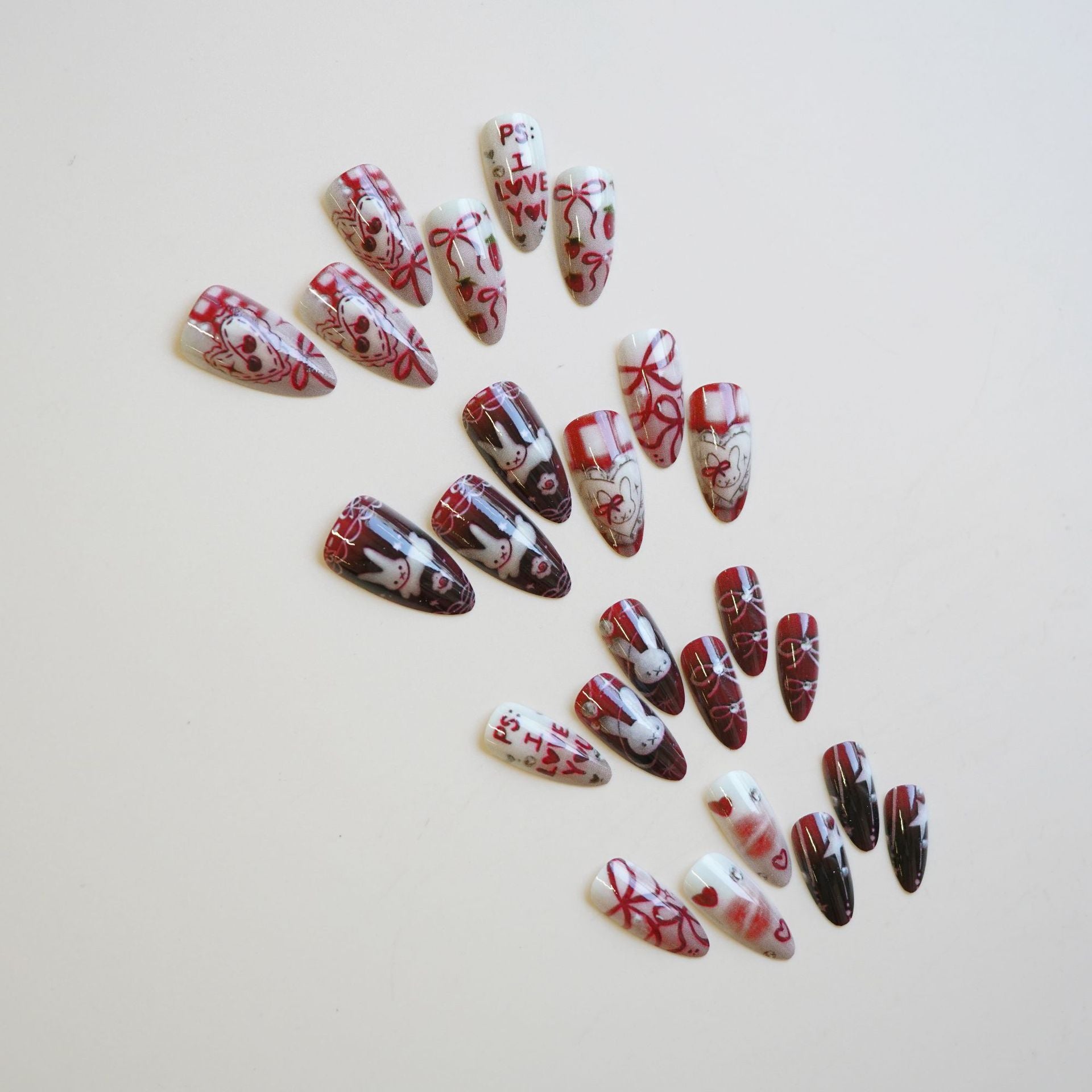 Wholesale 24 Pieces/ box Christmas Red Bud Rabbit Nails Kits Nail Stickers