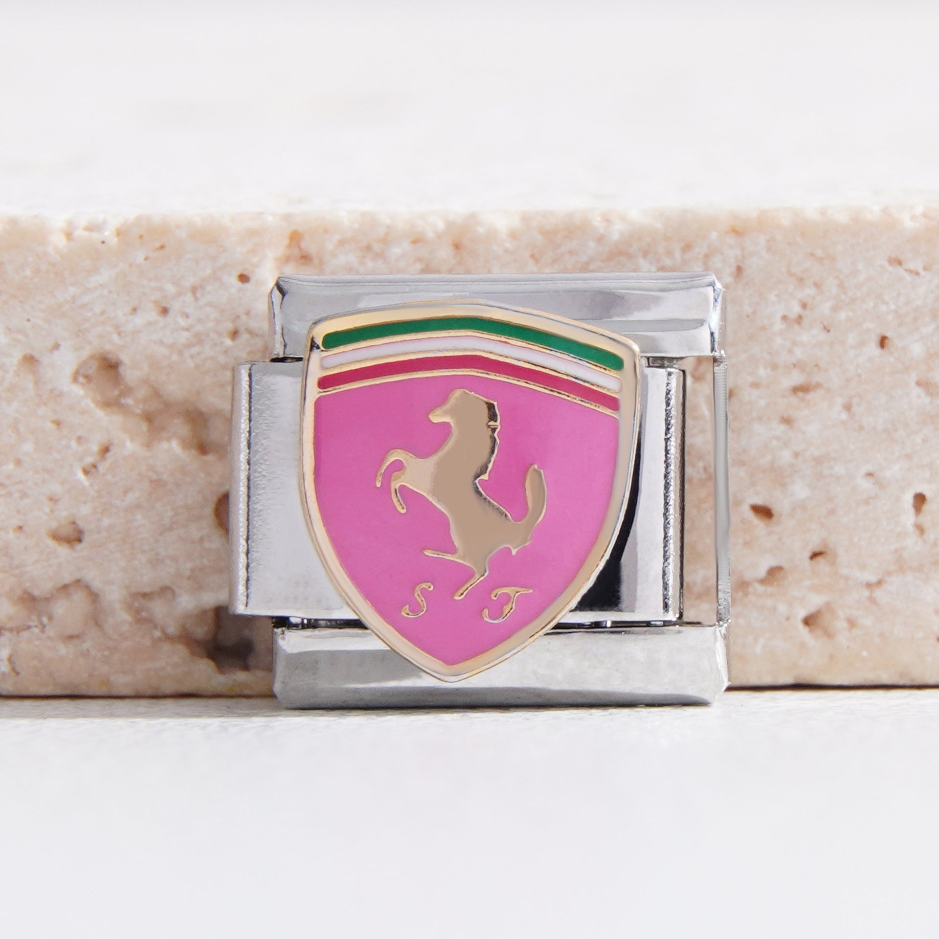 Wholesale Italian Charm Bracelet 9mm DIY Splicing Pink Car Logo Stainless Steel Composable Bracelet